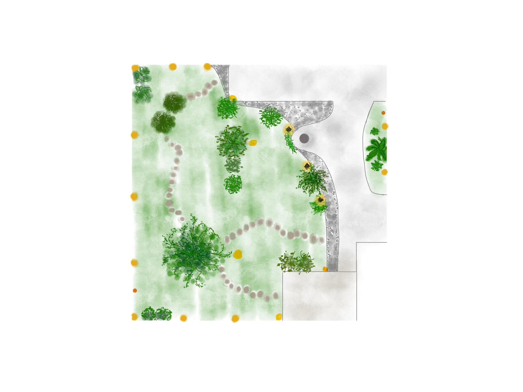 Untitled Disegno tecnico del master plan dall'alto per la progettazione paesaggistica di un giardino mediterraneo. Architectural overhead master plan and landscape layout for a Mediterranean garden design, by Studio 183.